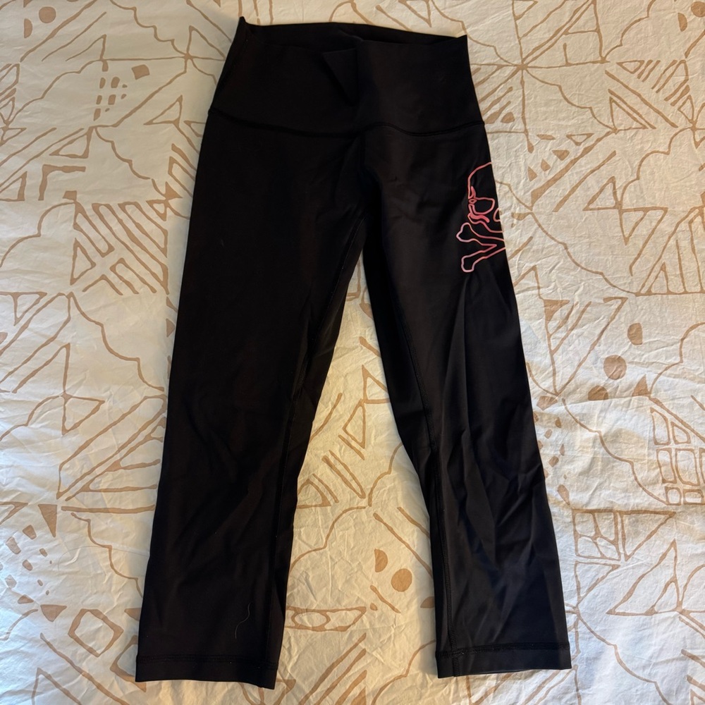 Lululemon x SoulCycle Black Leggings with Pink Skull Design